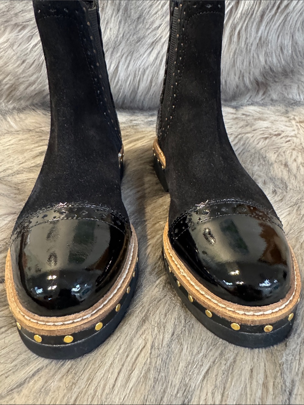 Free People Black Suede & Patent Chelsea Boot with Stud Detail Size 38 - Picture 6 of 9